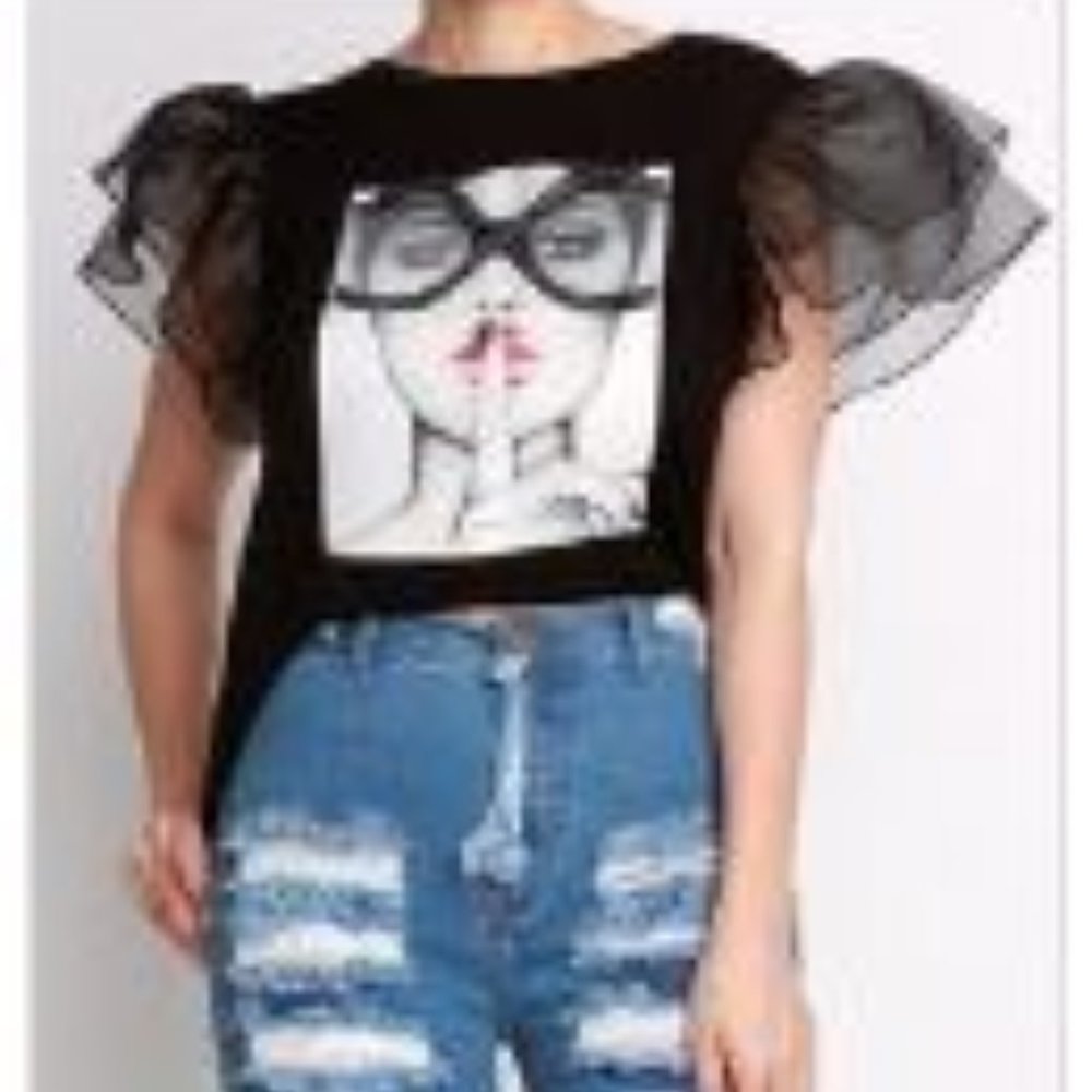 Sheer Sleeve Top - Picture 2 of 3